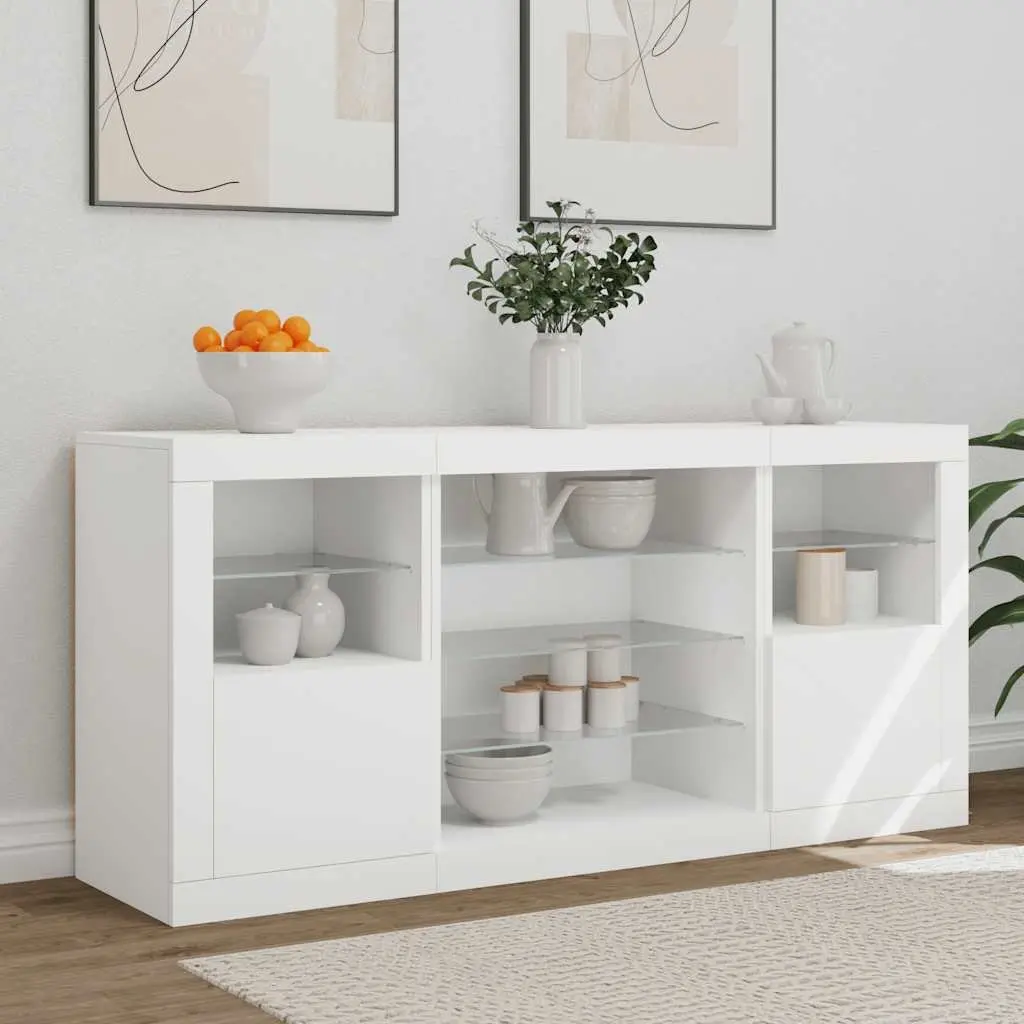 White Sideboard Engineered Wood 142.5 x 37 x 67 cm with RGB LED Lights