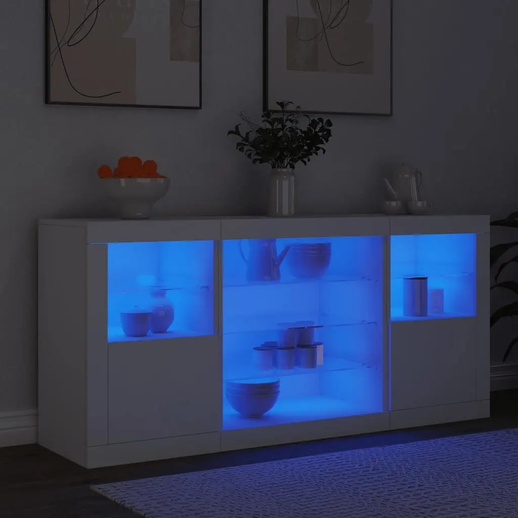 White Sideboard Engineered Wood 142.5 x 37 x 67 cm with RGB LED Lights