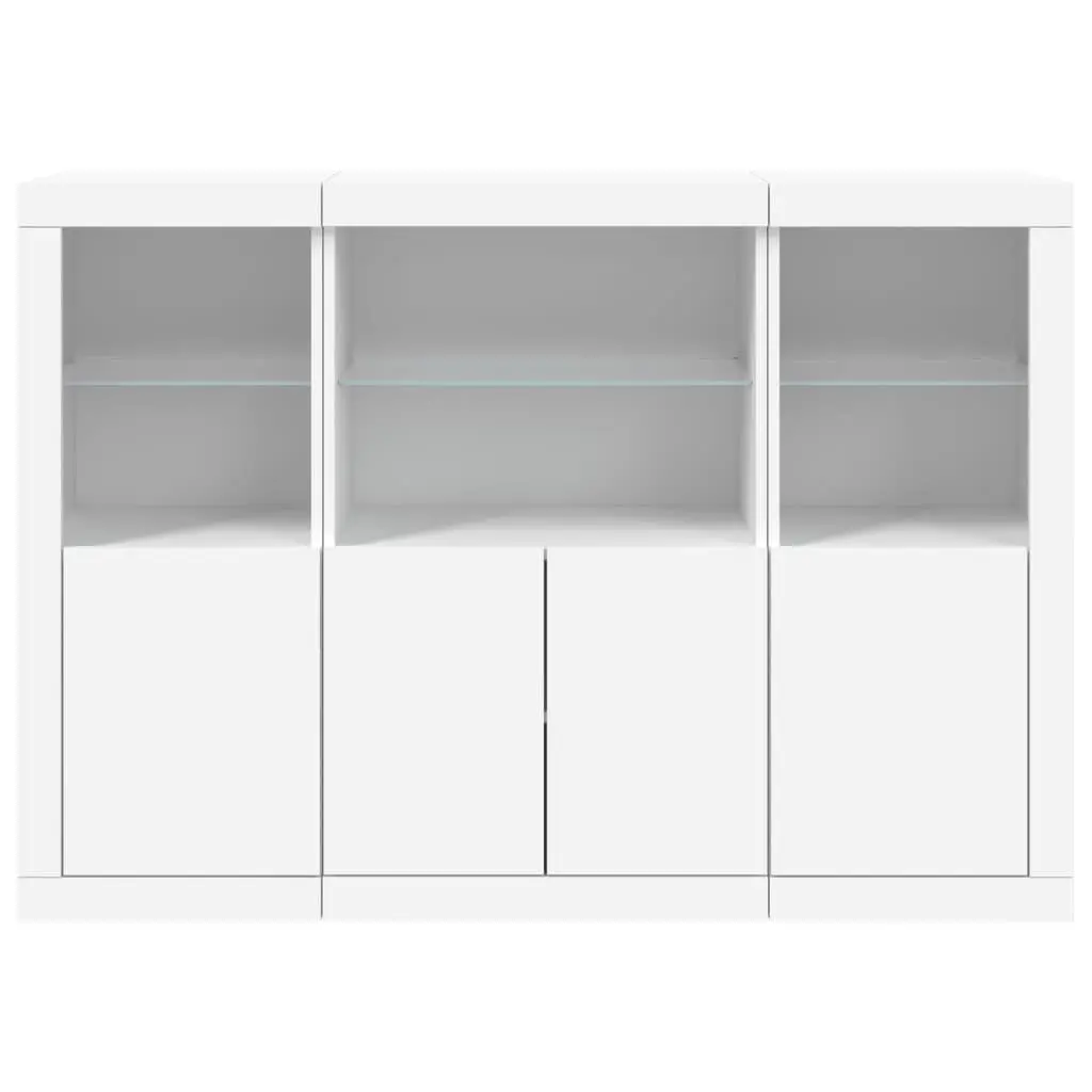 Sideboards with RGB LED Lights 3 Pieces White Storage Cabinet Buffet Furniture