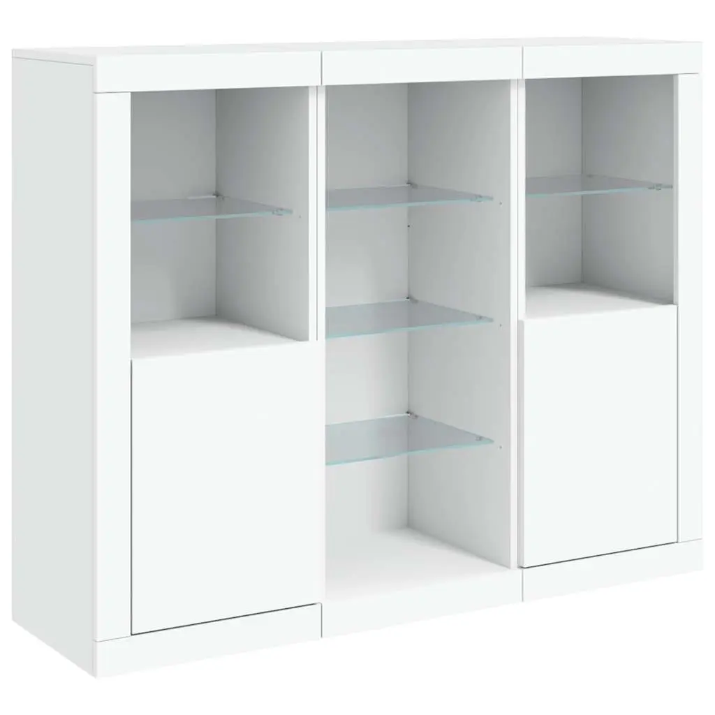 Sideboard Cabinets with RGB LED Lights 3 Piece Set White Storage Furniture