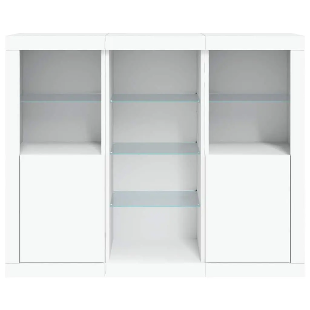 Sideboard Cabinets with RGB LED Lights 3 Piece Set White Storage Furniture