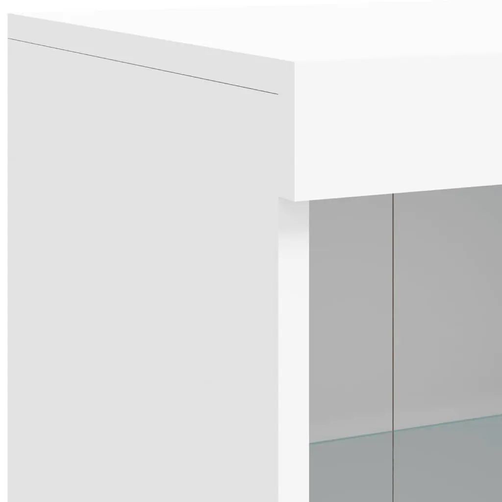 3 Piece Set Engineered Wood Sideboards White Storage Cabinets with LED Lighting