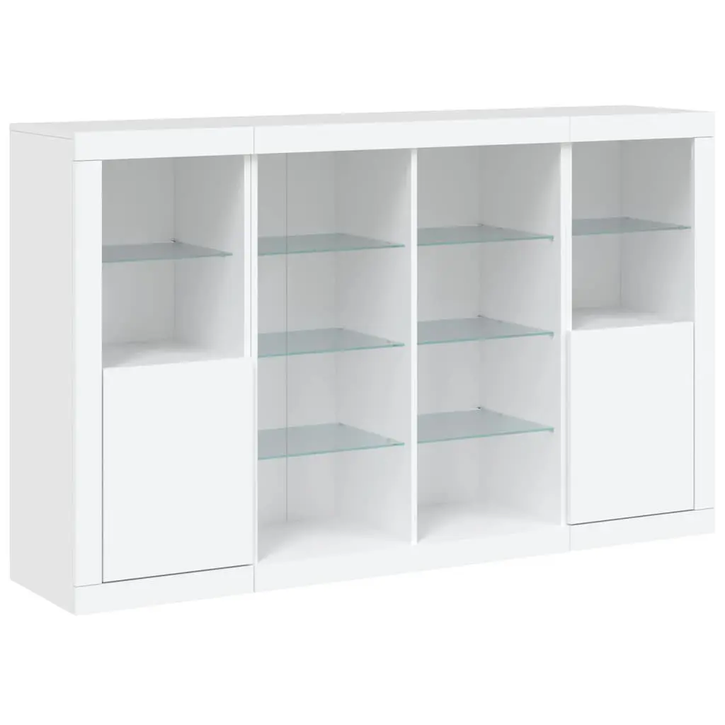 3 Piece Set Engineered Wood Sideboards White Storage Cabinets with LED Lighting