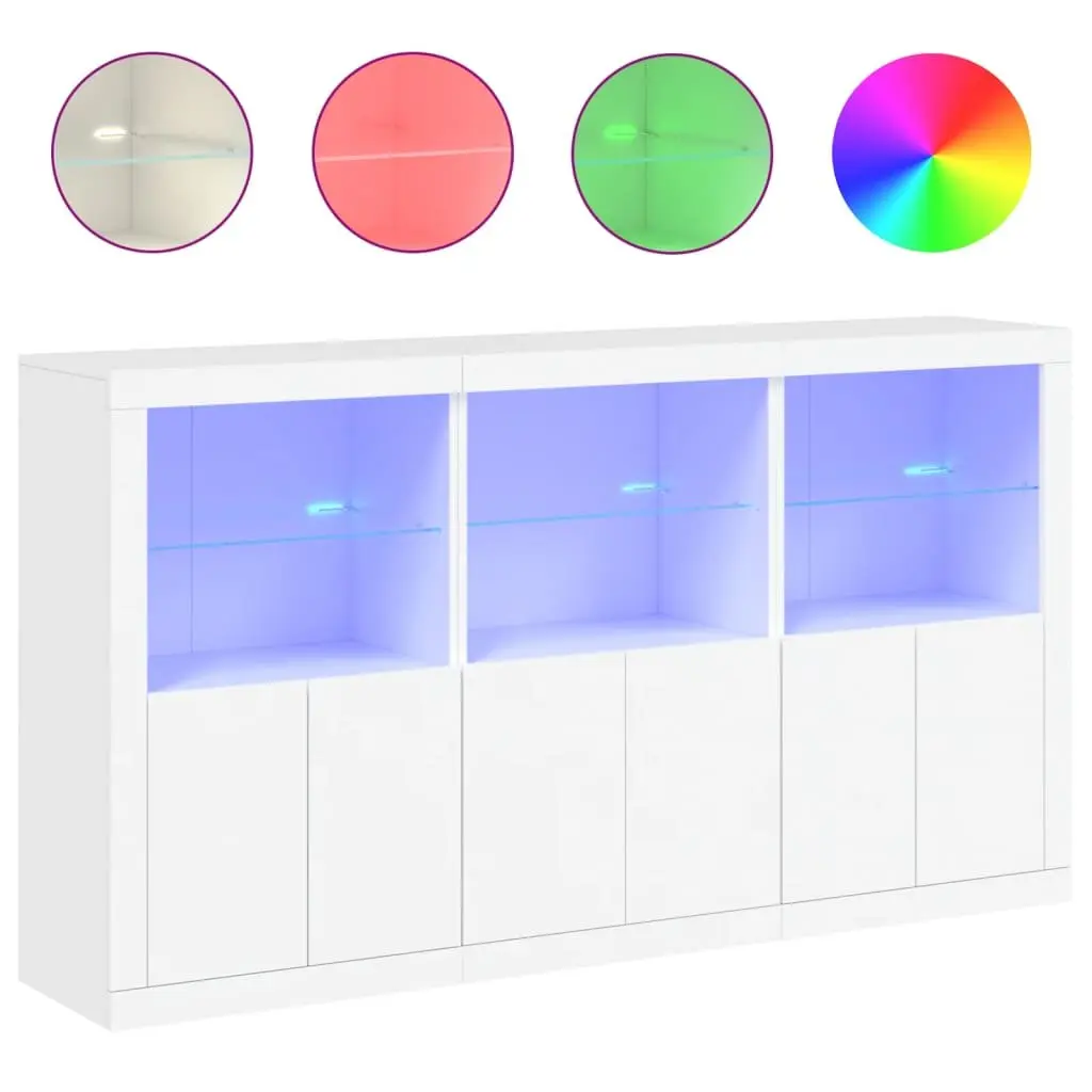 White Sideboard Cabinet with RGB LED Lights Storage Buffet Modern Hallway