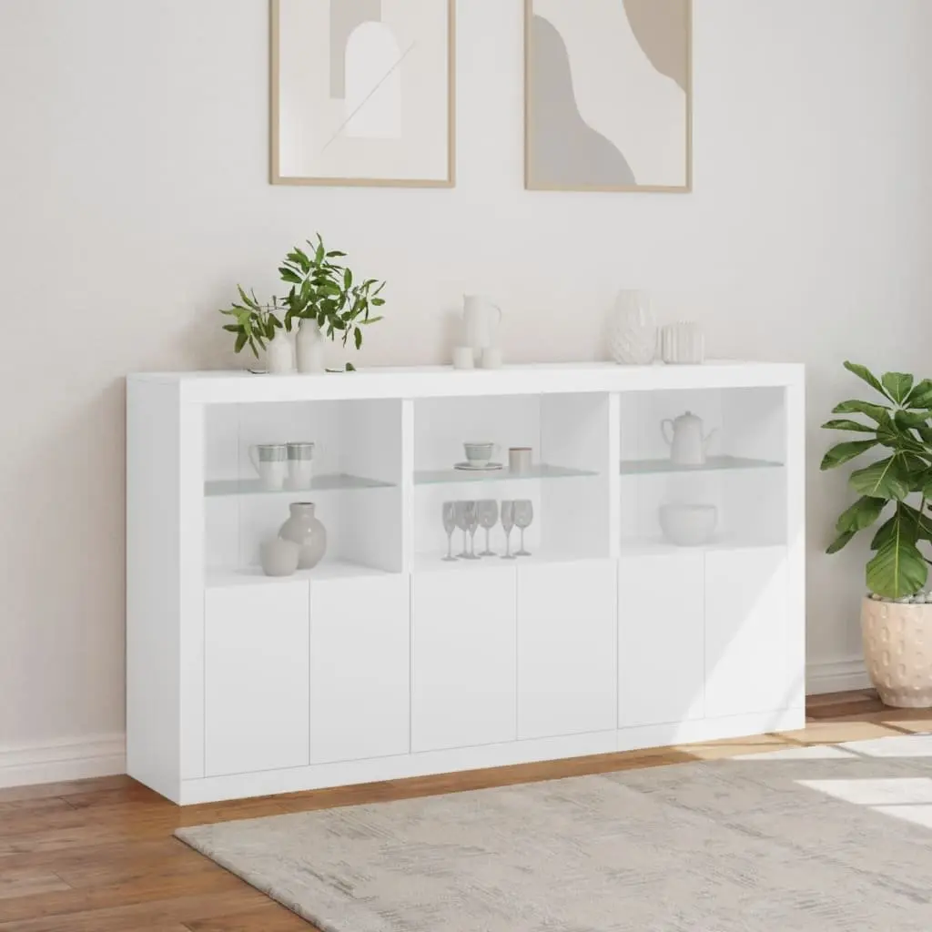 White Sideboard Cabinet with RGB LED Lights Storage Buffet Modern Hallway