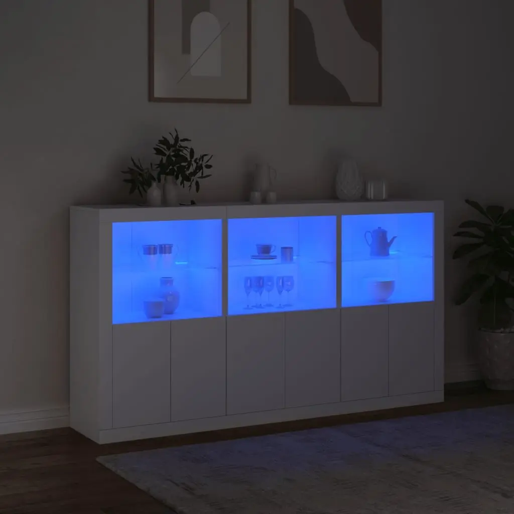 White Sideboard Cabinet with RGB LED Lights Storage Buffet Modern Hallway