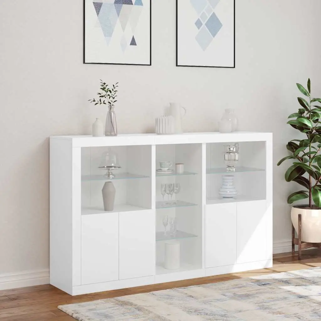 Sideboard Cabinet Engineered Wood 162x37x100cm White with RGB LED Lights