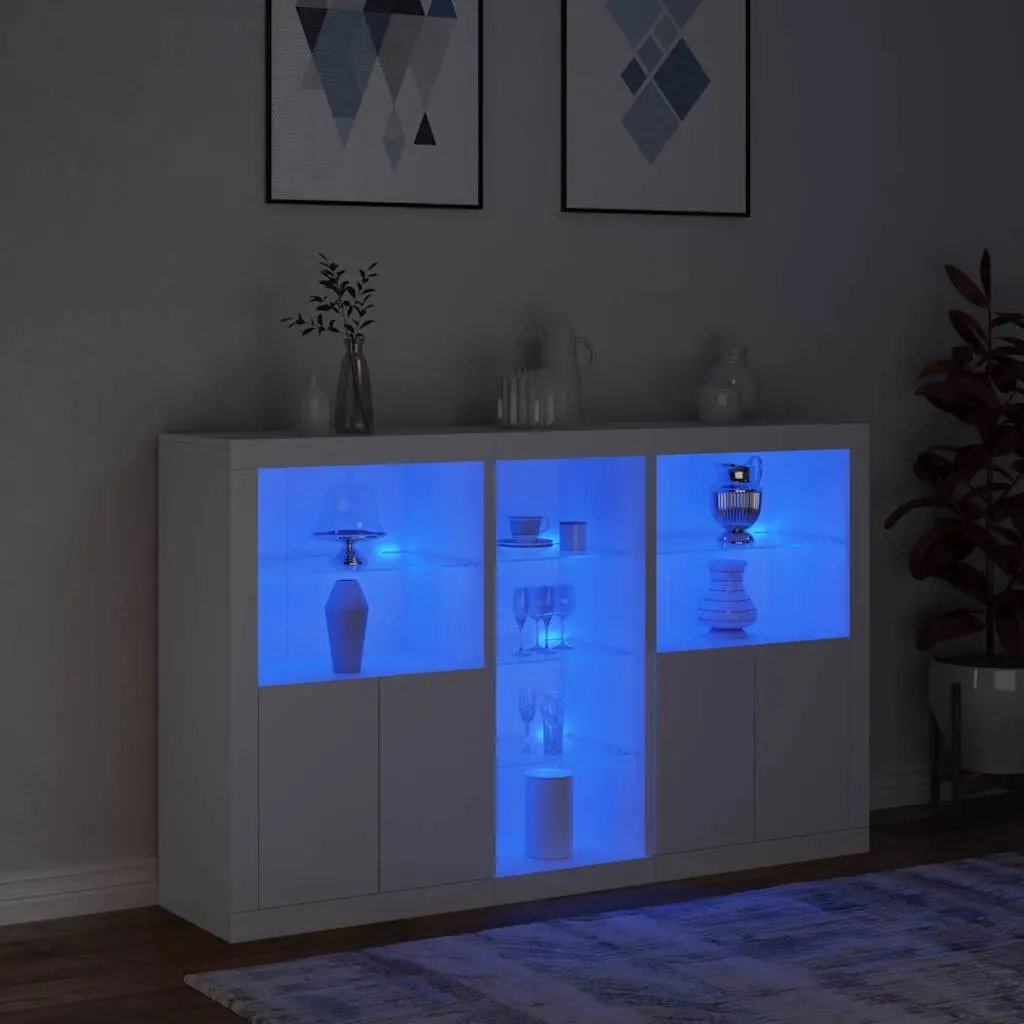 Sideboard Cabinet Engineered Wood 162x37x100cm White with RGB LED Lights
