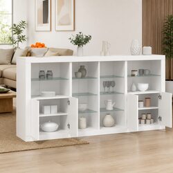White Sideboard Cabinet with RGB LED Lights Storage Buffet Modern Hallway