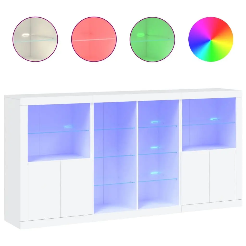 White Sideboard Cabinet with RGB LED Lights Storage Buffet Modern Hallway