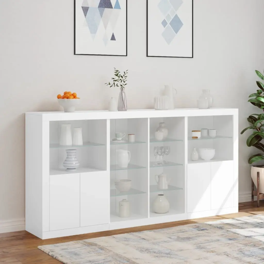 White Sideboard Cabinet with RGB LED Lights Storage Buffet Modern Hallway