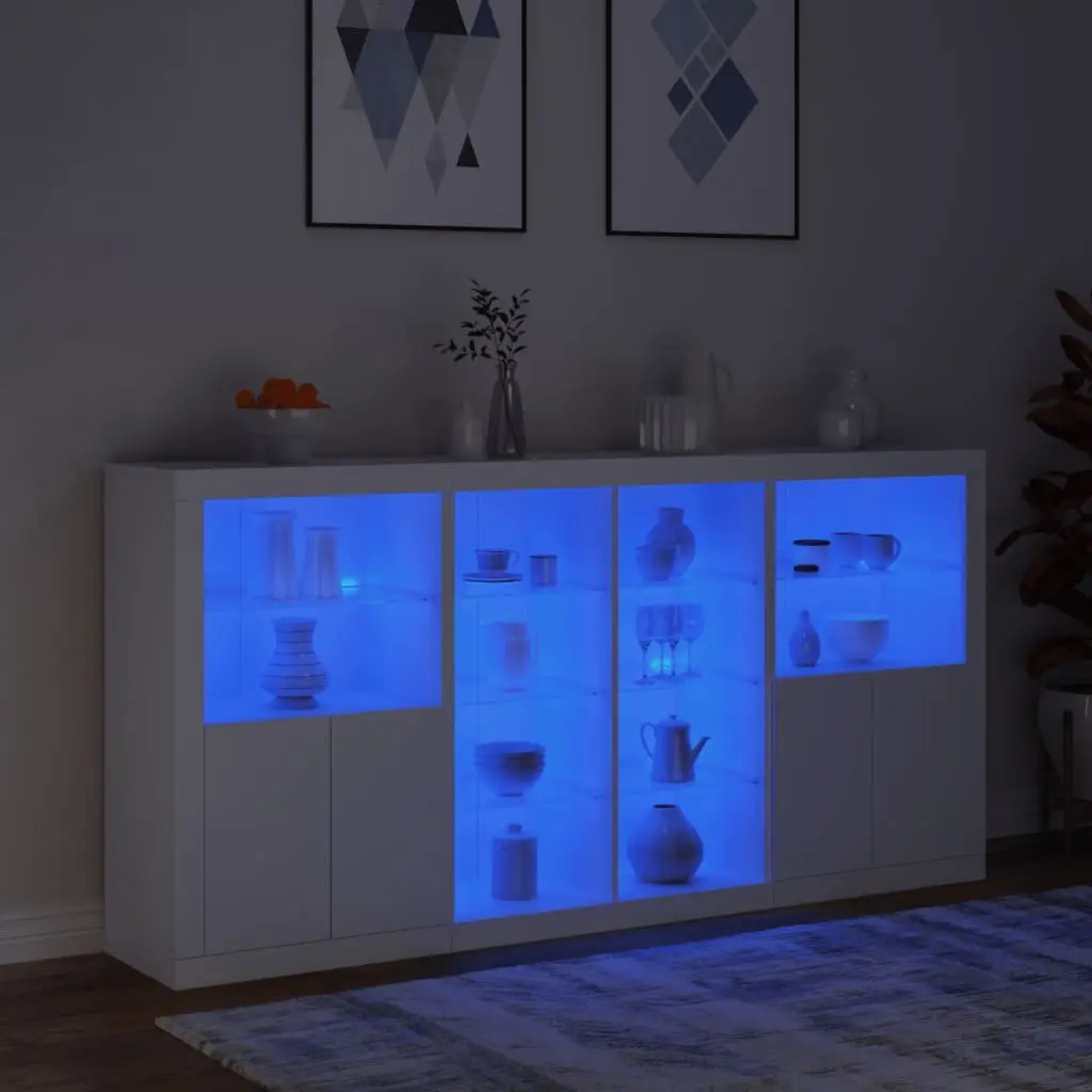 White Sideboard Cabinet with RGB LED Lights Storage Buffet Modern Hallway