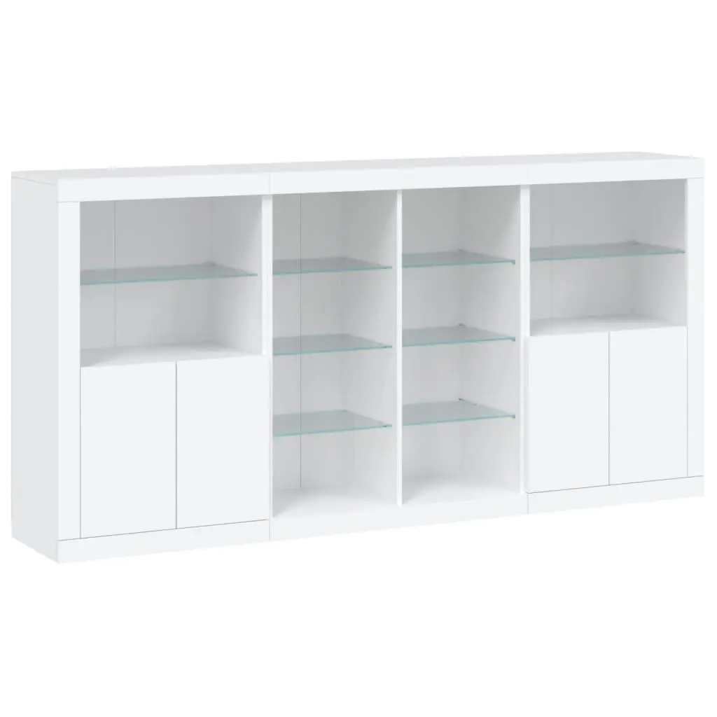 White Sideboard Cabinet with RGB LED Lights Storage Buffet Modern Hallway