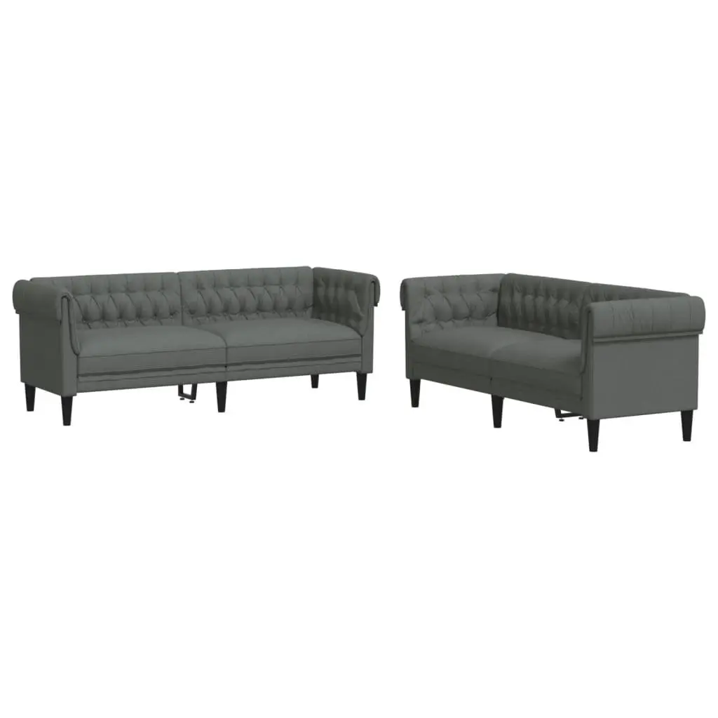 2 Piece Sofa Set Grey Fabric Living Room Seating Modern Design Comfortable