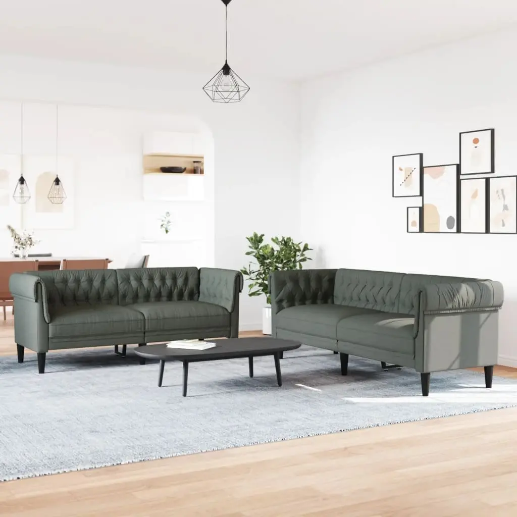 2 Piece Sofa Set Grey Fabric Living Room Seating Modern Design Comfortable
