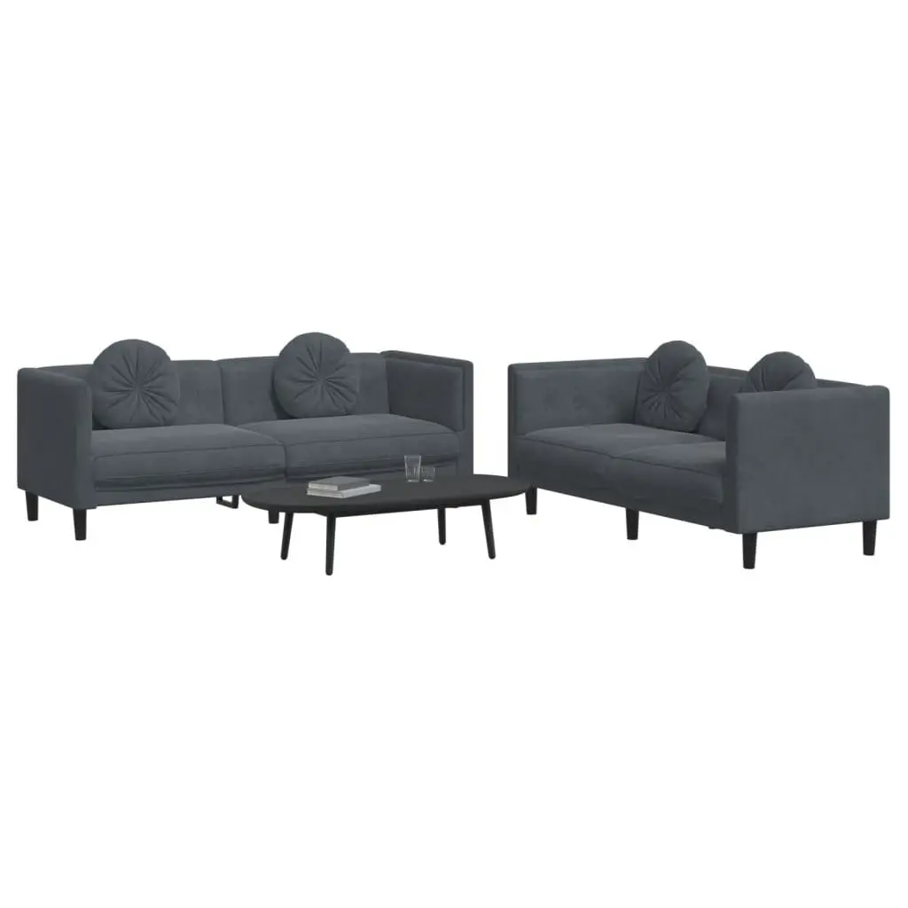 2 Piece Sofa Set Grey Velvet Living Room Furniture Comfortable Seating with