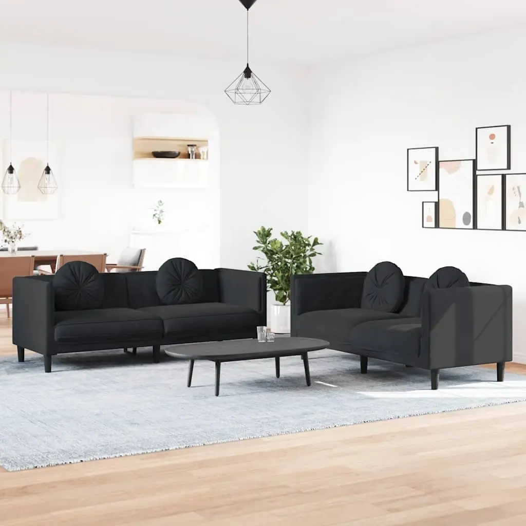 2 Piece Sofa Set Velvet Upholstery Black Modern Lounge Furniture