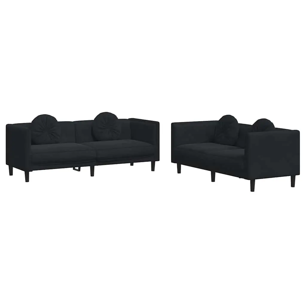 2 Piece Sofa Set Velvet Upholstery Black Modern Lounge Furniture