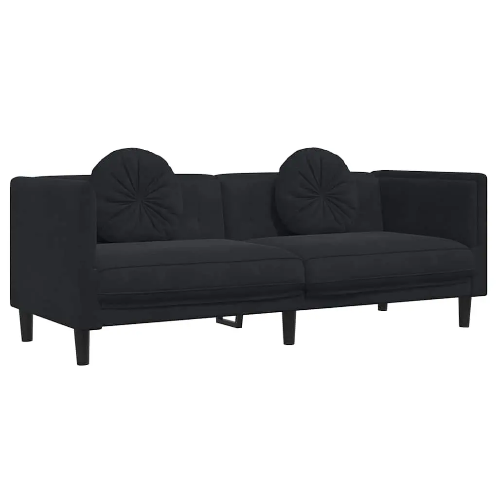2 Piece Sofa Set Velvet Upholstery Black Modern Lounge Furniture