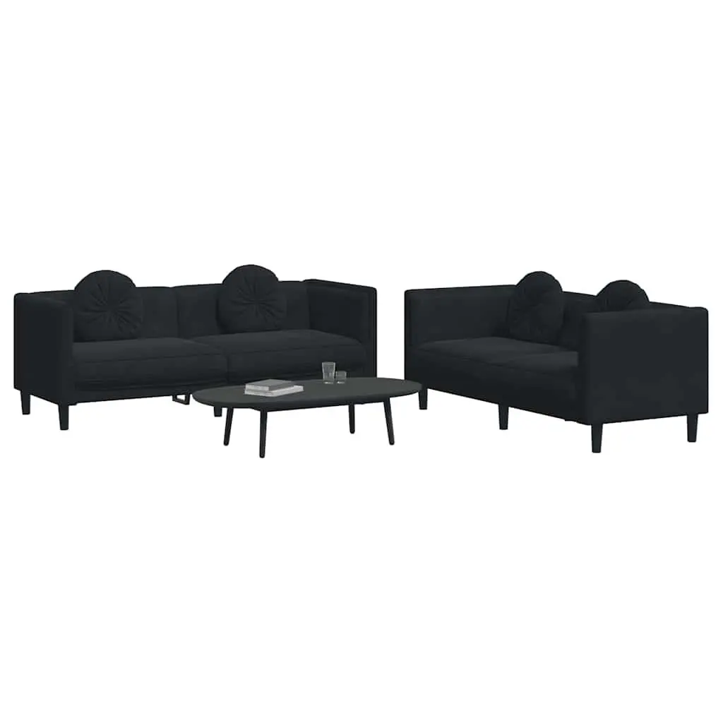 2 Piece Sofa Set Velvet Upholstery Black Modern Lounge Furniture