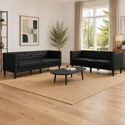 Versatile Black Chesterfield Sofa Set for Your Living Room