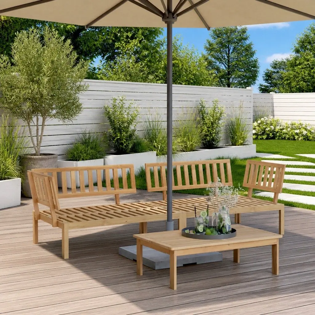 Outdoor Sectional Corner Sofa Solid Acacia Wood 2 pcs Brown