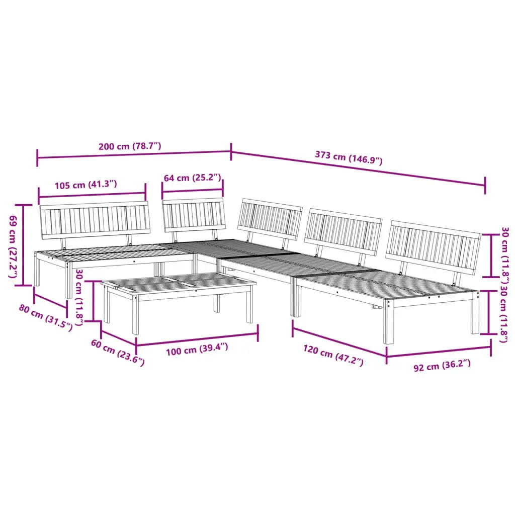 Outdoor Sectional Sofa Set 5 Piece Garden Pallet Furniture Brown Wood Seating