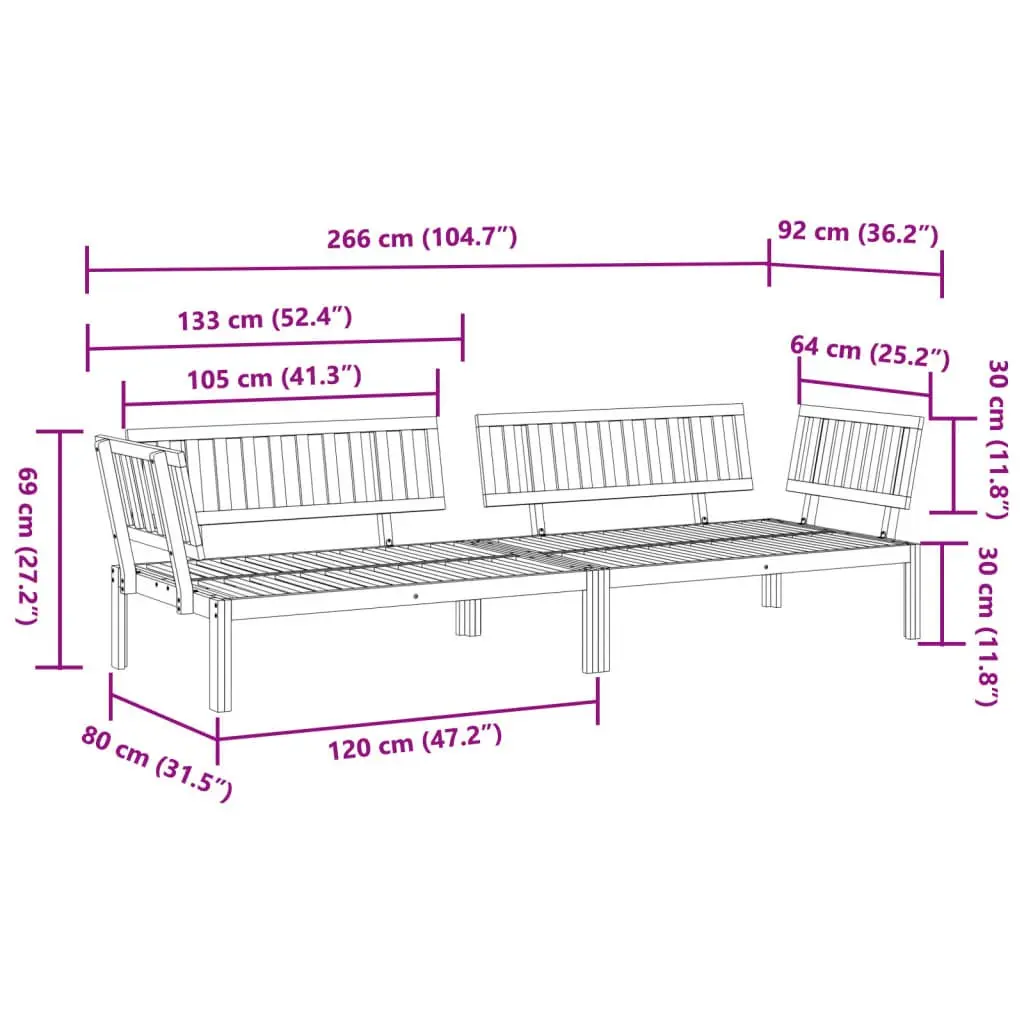 Outdoor Sectional Sofa Corner Set 2 pc Garden Pallet Furniture Solid Acacia Wood