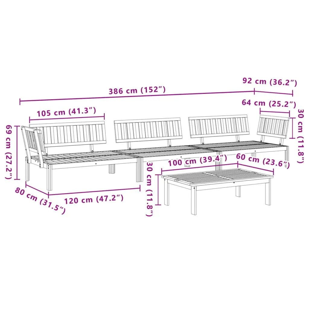 4 Piece Garden Pallet Sofa Set Outdoor Sectional Solid Acacia Wood Brown