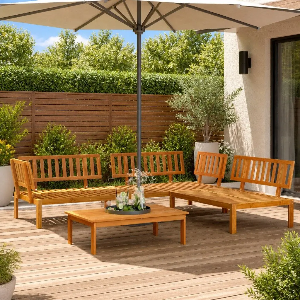 Outdoor Sofa Set Solid Acacia Wood 4 Piece Slatted Brown Garden Patio Furniture