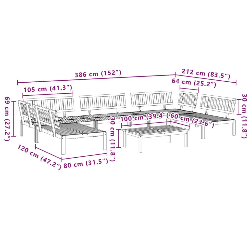 Outdoor Sectional Sofa Set Solid Acacia Wood 6 Piece Brown