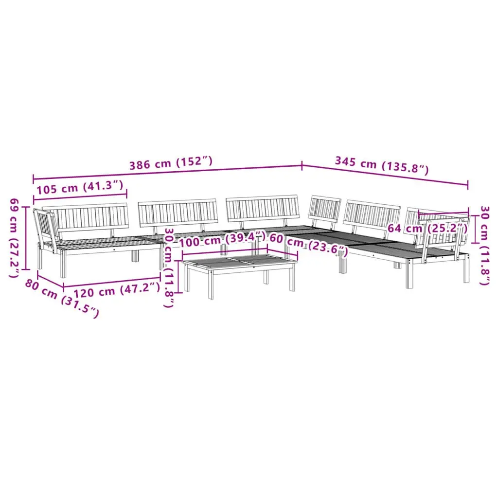 Outdoor Sectional Sofa Set 6 Piece Garden Pallet Furniture Solid Wood Brown