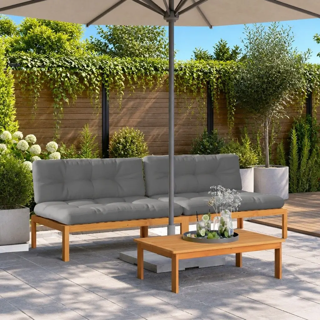 Outdoor Garden Pallet Middle Sofas Solid Acacia Wood 2 Piece Brown