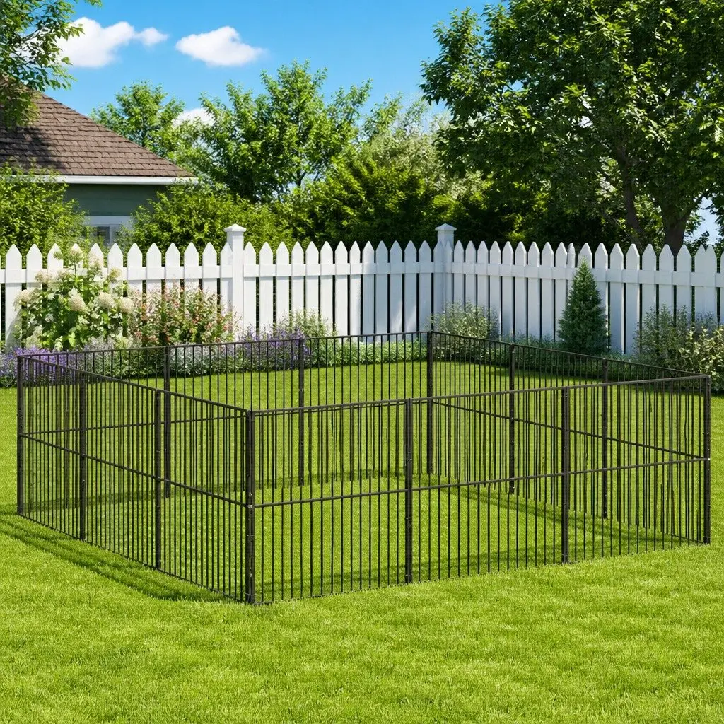 Portable Dog Exercise Pen Black Galvanised Steel 12 Panel Enclosure