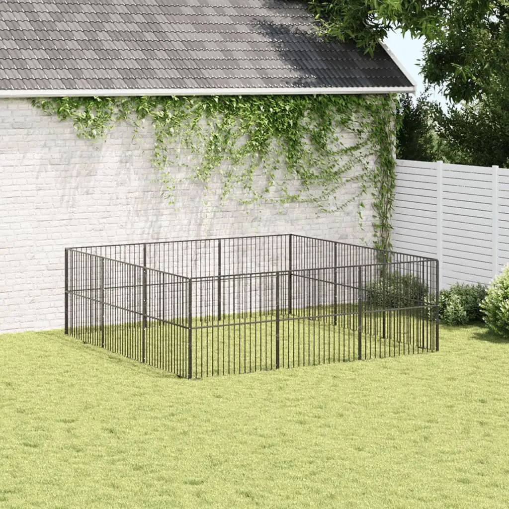 Portable Dog Exercise Pen Black Galvanised Steel 12 Panel Enclosure