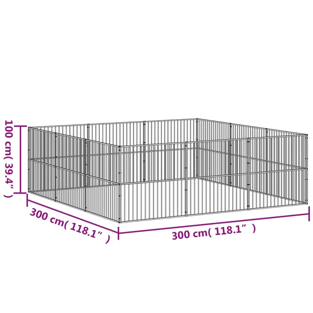 Portable Dog Exercise Pen Black Galvanised Steel 12 Panel Enclosure