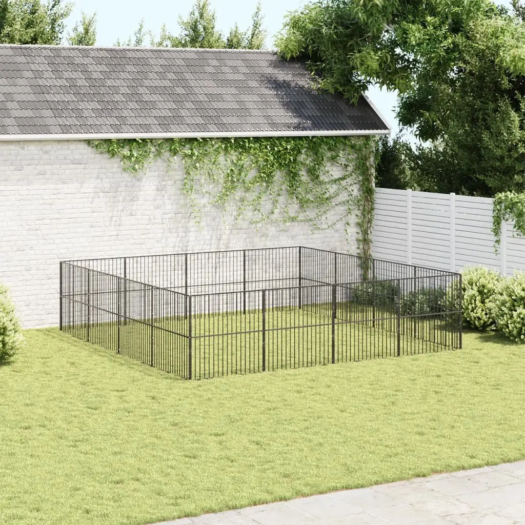 Pet Playpen Galvanised Steel 16 Panels Black Dog Exercise Enclosure