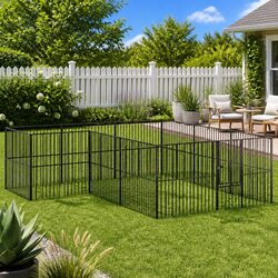 Dog Playpen 12 Panels Black Galvanised Steel Outdoor Pet Enclosure Exercise Pen