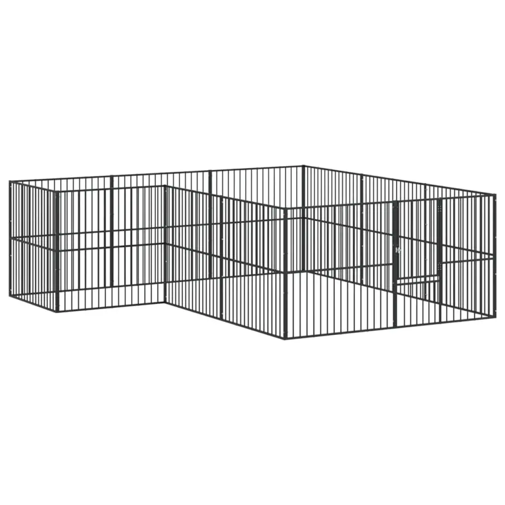 Dog Playpen Outdoor Enclosure 12 Panels Black Galvanised Steel Exercise Area