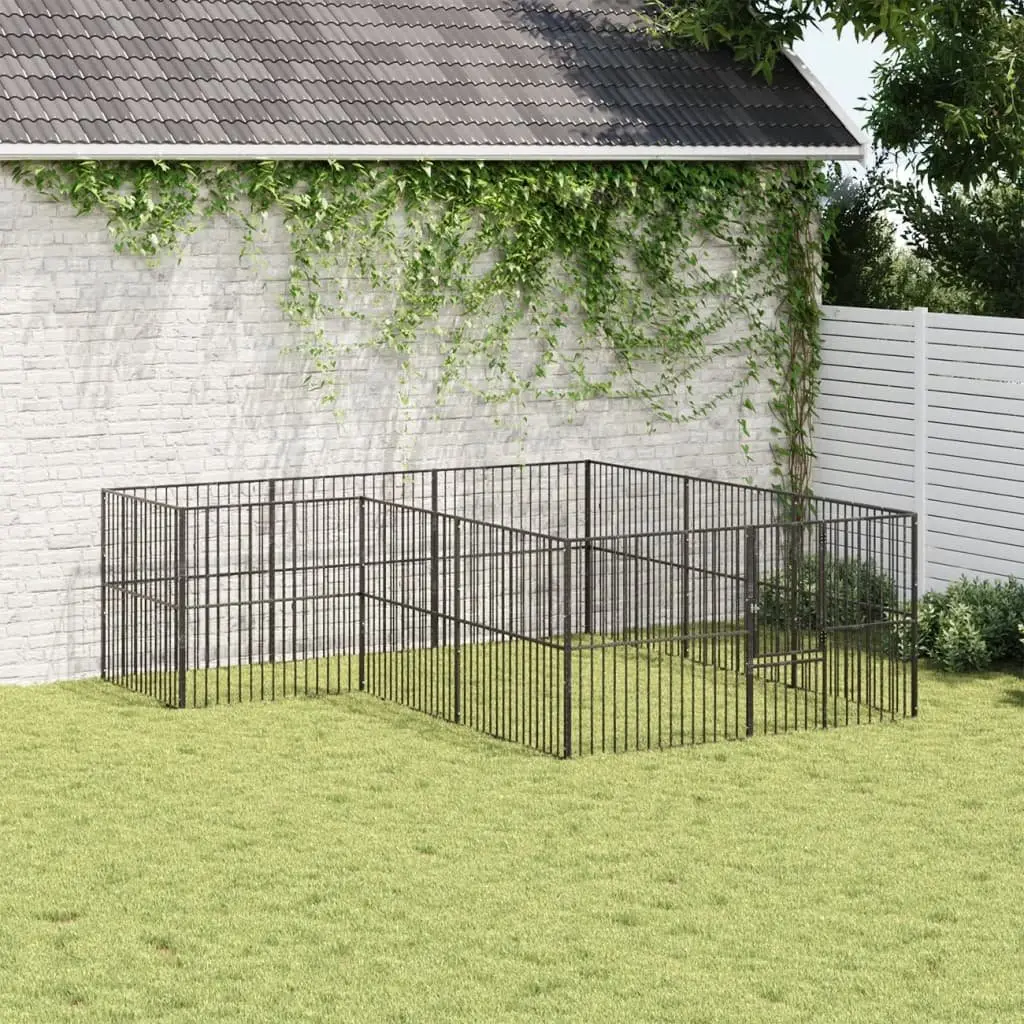 Dog Playpen Outdoor Enclosure 12 Panels Black Galvanised Steel Exercise Area