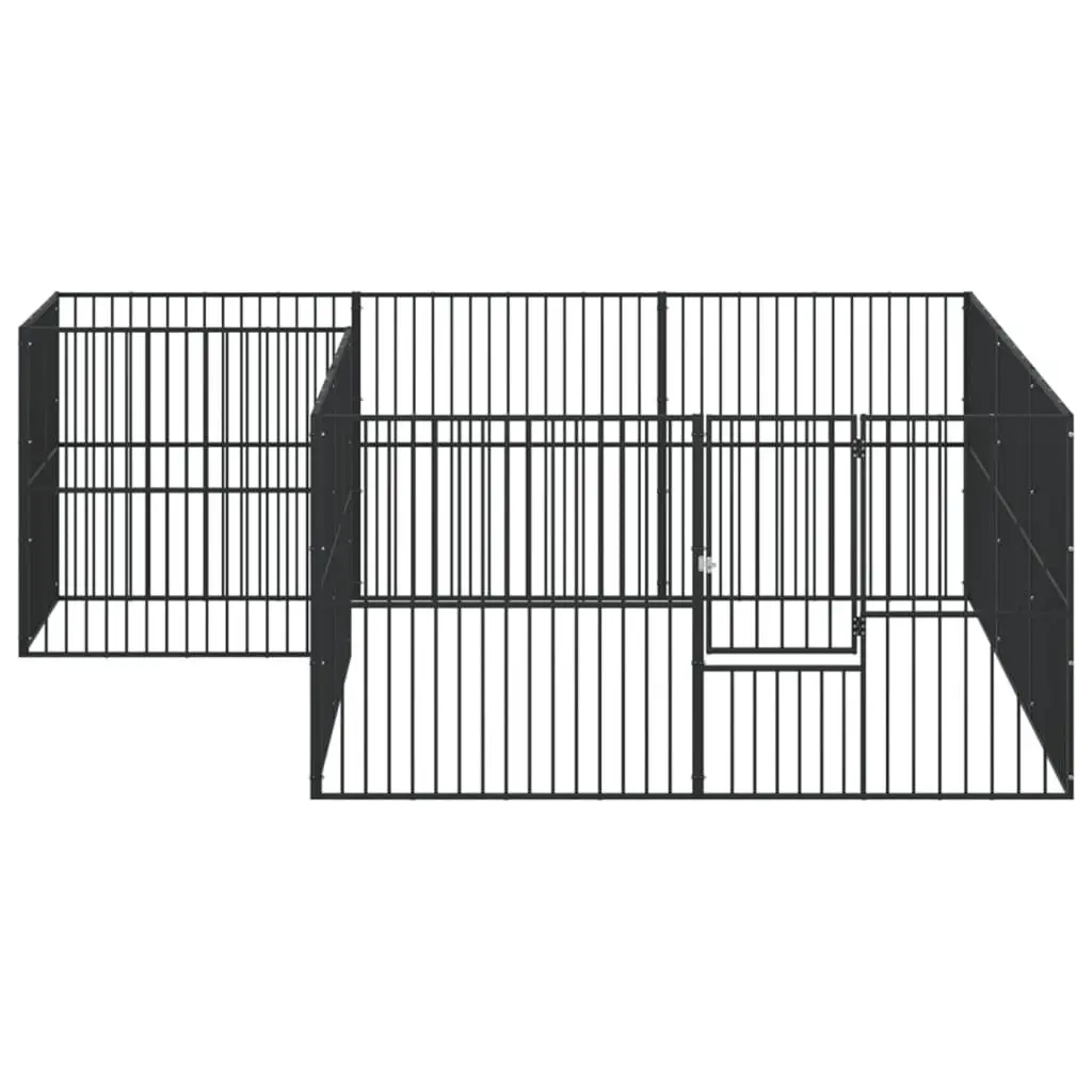 Dog Playpen Outdoor Enclosure 12 Panels Black Galvanised Steel Exercise Area