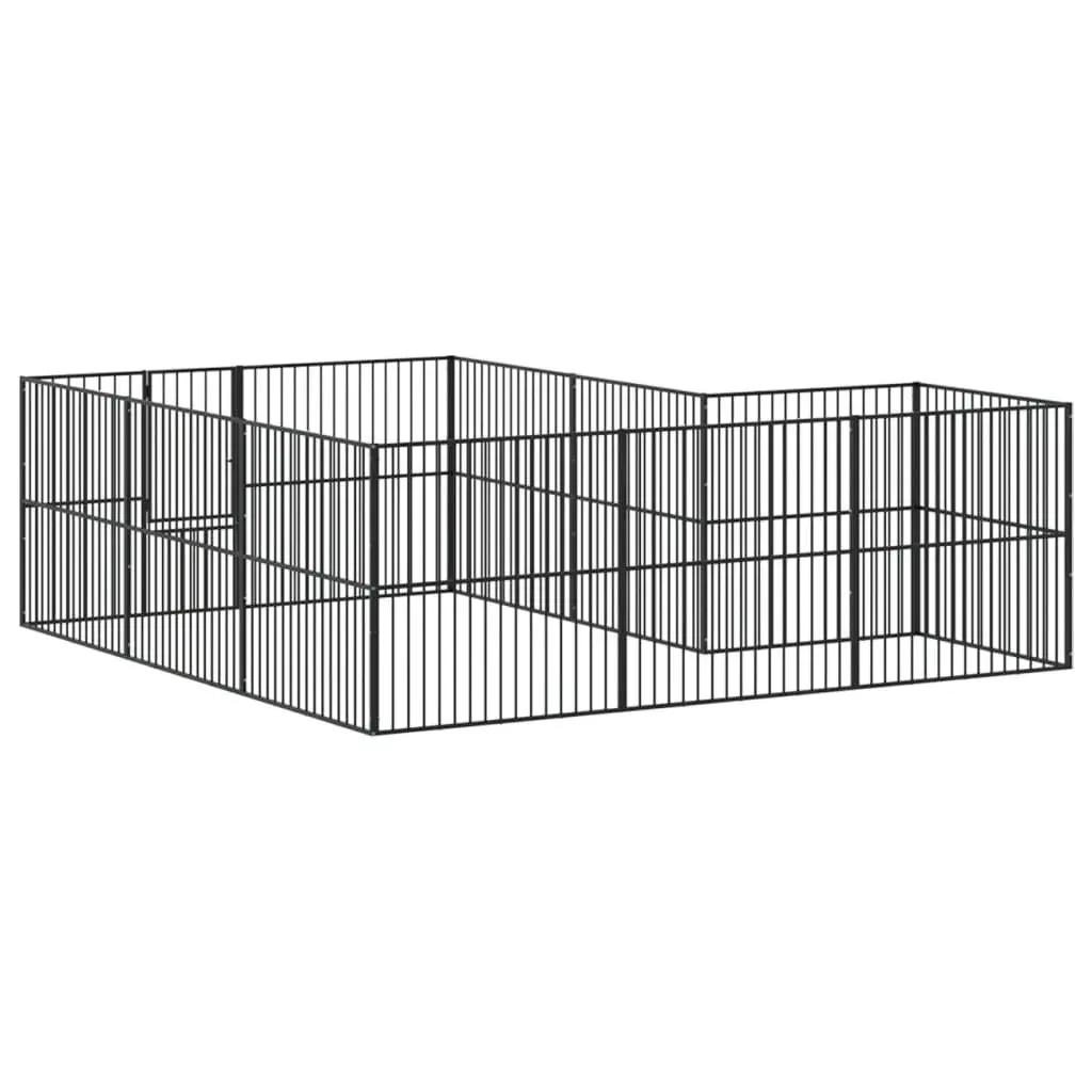 Dog Playpen Outdoor Enclosure 12 Panels Black Galvanised Steel Exercise Area