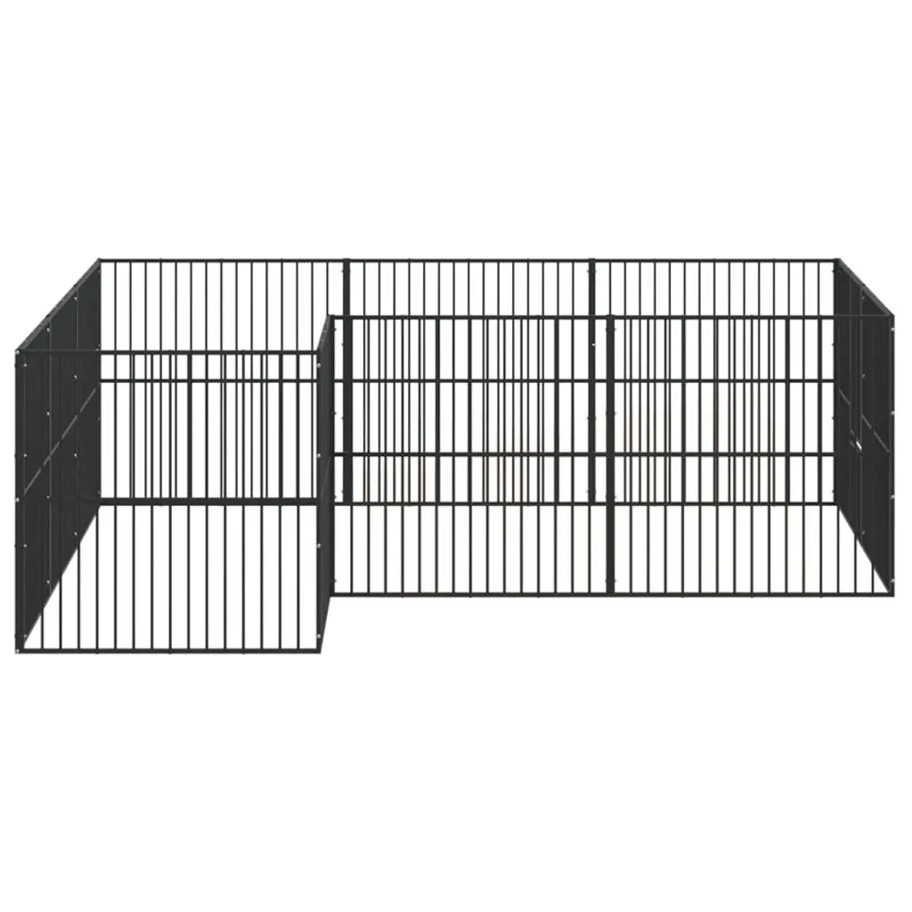Dog Playpen Outdoor Enclosure 12 Panels Black Galvanised Steel Exercise Area