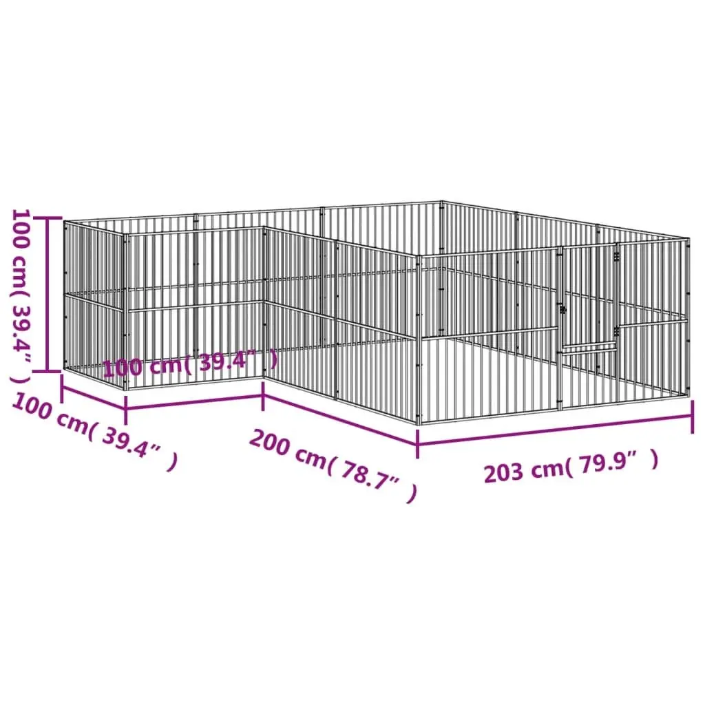 Dog Playpen Outdoor Enclosure 12 Panels Black Galvanised Steel Exercise Area