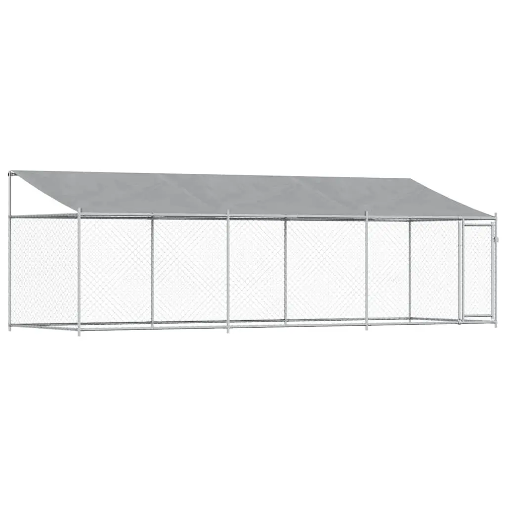 Outdoor Dog Kennel Grey Galvanised Steel 6x2x2m with Roof and Lockable Door