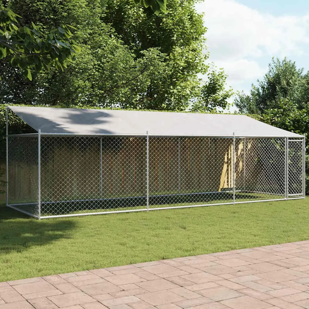 Outdoor Dog Kennel Grey Galvanised Steel 6x2x2m with Roof and Lockable Door