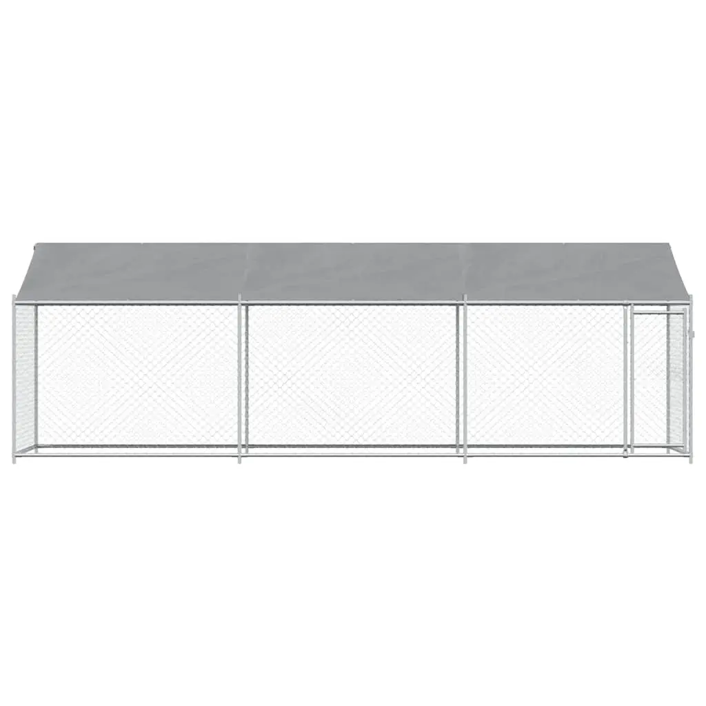 Outdoor Dog Kennel Grey Galvanised Steel 6x2x2m with Roof and Lockable Door