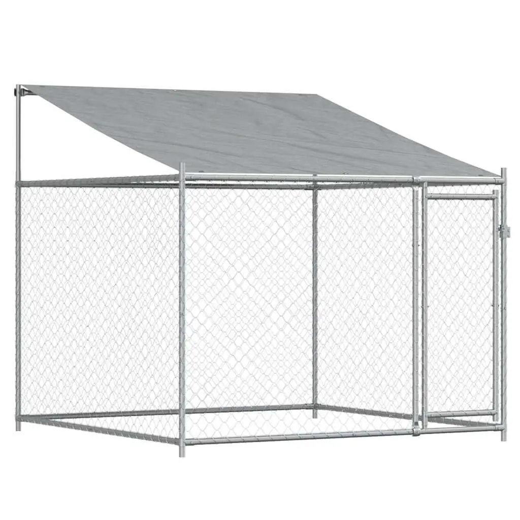 Outdoor Dog Kennel Grey Galvanised Steel 6x2x2m with Roof and Lockable Door