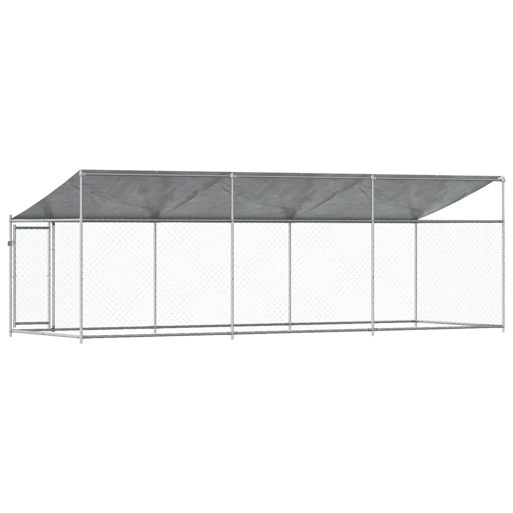 Outdoor Dog Kennel Grey Galvanised Steel 6x2x2m with Roof and Lockable Door