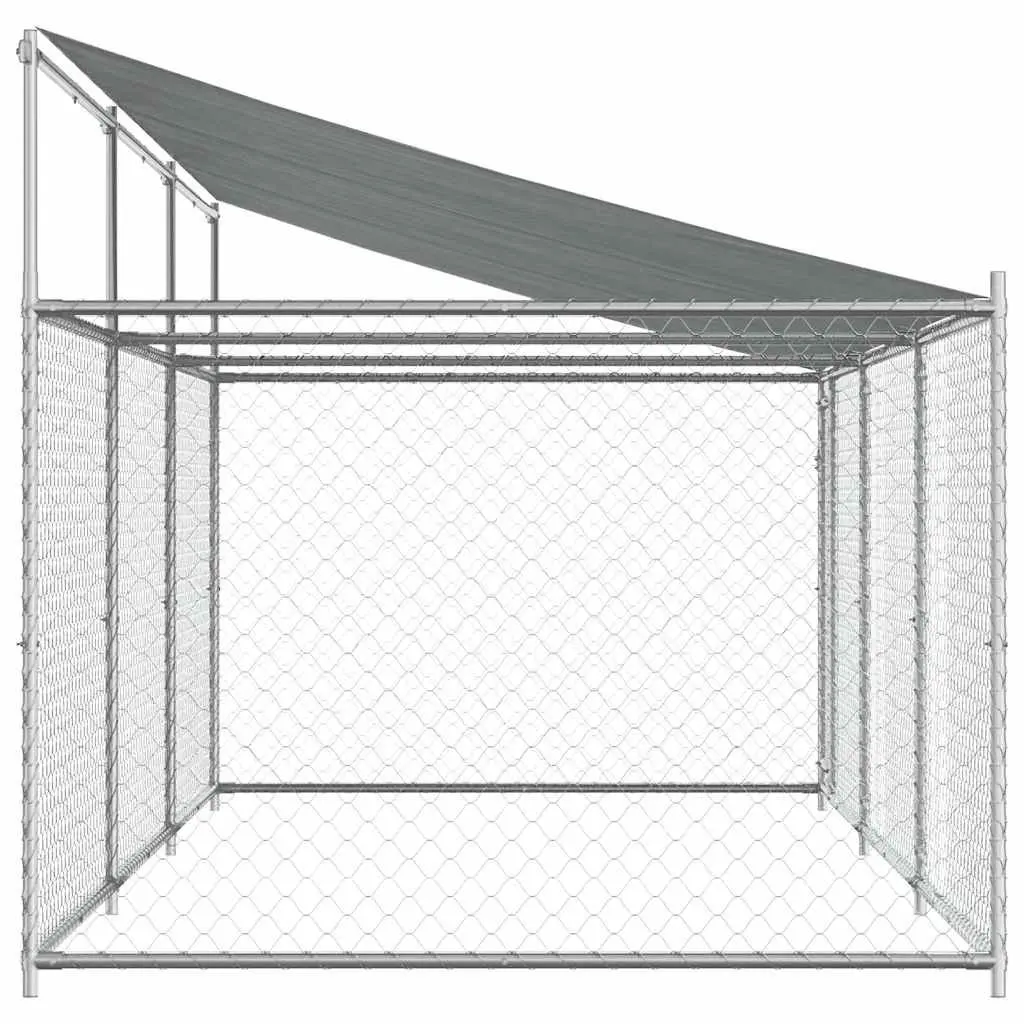 Outdoor Dog Kennel Grey Galvanised Steel 6x2x2m with Roof and Lockable Door